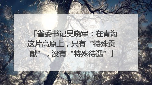 省委书记吴晓军：在青海这片高原上，只有“特殊贡献”，没有“特殊待遇”